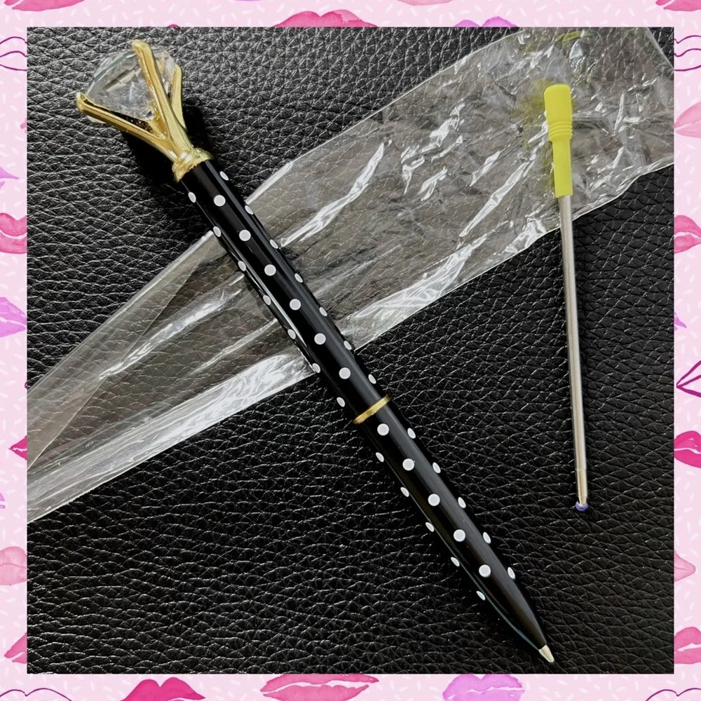 Diamond Top Polka Dot Metal Ballpoint Pen Black Ink Refill PinkRainCloud